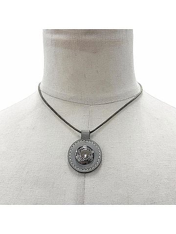 Hermès HERMES Vintage Touareg Leather Choker Necklace with Silver Hardware, Gray, ?E Stamp, Men's &amp; Women's Accessory (view 2)