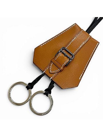 Hermès HERMES Hermes Clochette Buckle Long Necklace, Leather, Fauve Black, Silver Hardware, K Stamp, Current Model, Made in France, Men's, Comes with Box and Dust Bag (view 1)