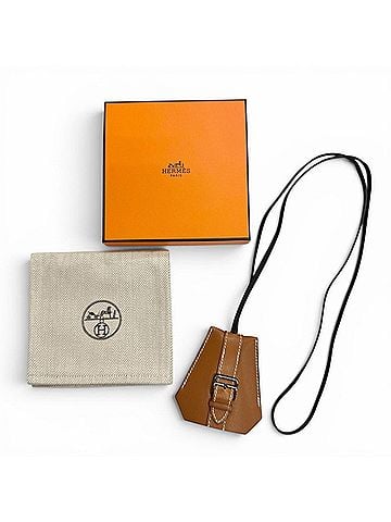 Hermès HERMES Hermes Clochette Buckle Long Necklace, Leather, Fauve Black, Silver Hardware, K Stamp, Current Model, Made in France, Men's, Comes with Box and Dust Bag (view 2)