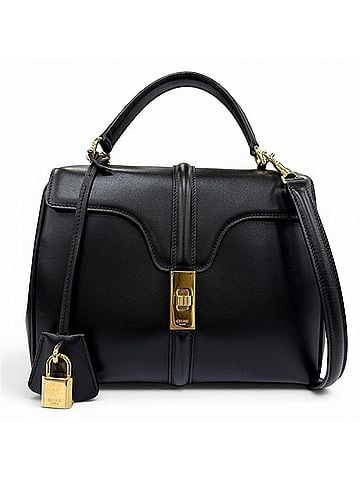 Céline CELINE Small 16 Seize Satinated Calfskin 2-Way Handbag/Shoulder Bag, Black with Gold Hardware, Made in Italy, Women's (view 1)