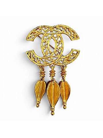 Chanel CHANEL Vintage 95A Coco Mark Brooch with Fringe, Gold, Made in France, Women's Accessory (view 1)