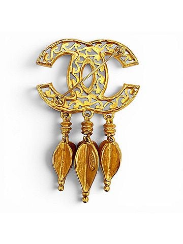 Chanel CHANEL Vintage 95A Coco Mark Brooch with Fringe, Gold, Made in France, Women's Accessory (view 2)