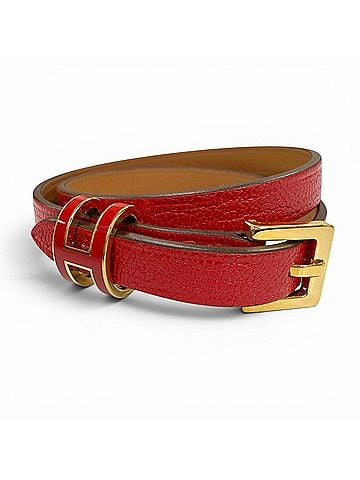 Hermès HERMES Pop H Double Tour Leather Bracelet with Golden Yellow Hardware, Red, T2 K Stamp, Made in France, Women's, Box and Dust Bag. (view 1)