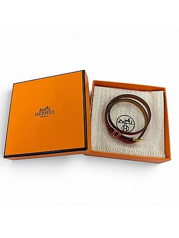 Hermès HERMES Pop H Double Tour Leather Bracelet with Golden Yellow Hardware, Red, T2 K Stamp, Made in France, Women's, Box and Dust Bag. (view 2)