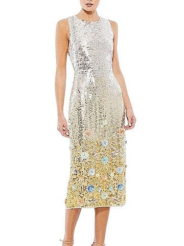 Mac Duggal Sequin Ombre Floral Midi Sleeveless Dress Cocktail Dress (view 1)