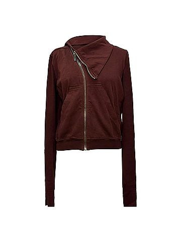Rick Owens Rick Owens Asymmetric Zip-Up Sweatshirt in Burgundy Cotton (view 1)