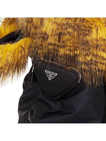 Prada rare PRADA 2021 Raf Simons Runway yellow fur black off shoulder bomber IT38 XS (view 2)