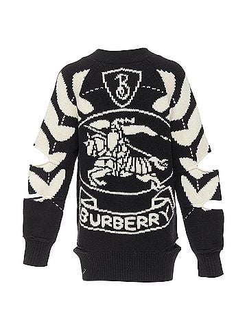 Burberry BURBERRY Nyla black cream merino wool cashmere logo intarsia cut out cardigan S (view 1)