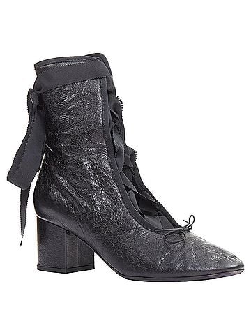 Mario Valentino Valentino Runway black crinkled leather ribbon lace ballet booties EU37.5 (view 1)