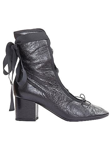 Mario Valentino Valentino Runway black crinkled leather ribbon lace ballet booties EU37.5 (view 2)