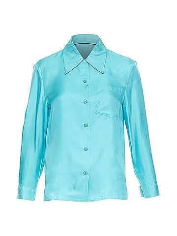 Prada PRADA 2015 100% silk turquoise blue wide collar pocketed button-up shirt IT38 XS (view 1)