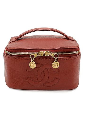 Chanel CHANEL Coco Mark Vanity Bag, Handbag, Pouch, Caviar Leather, Red, A01997 (view 1)
