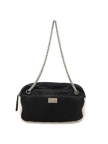 Chanel CHANEL 2.55 Shoulder Bag Chain Bicolor Satin Canvas Black Ivory White (view 1)
