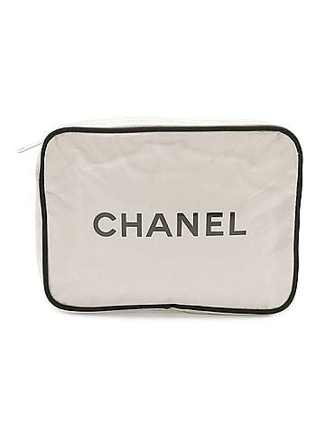 Chanel CHANEL Travel Pouch Handbag Vinyl White Black (view 2)