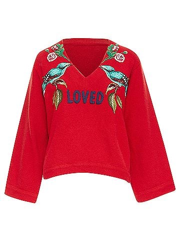 Gucci GUCCI 2017 Runway red wool Loved Bird floral embroidered red wool sweater S (view 1)