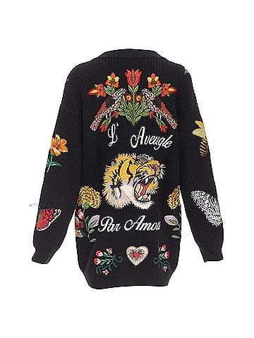 Gucci GUCCI Michele L'avengle Par Amour black wool embroidery patch pearl cardigan S (view 1)