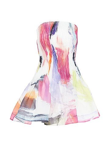 Aje. AJE Celestial white multicolor abstract paint print pleated mini dress UK4 XXS (view 1)
