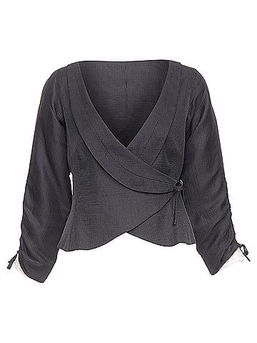 Giorgio Armani GIORGIO ARMANI grey ramie blend ruched kimono wrap crop blazer IT38 XS (view 1)