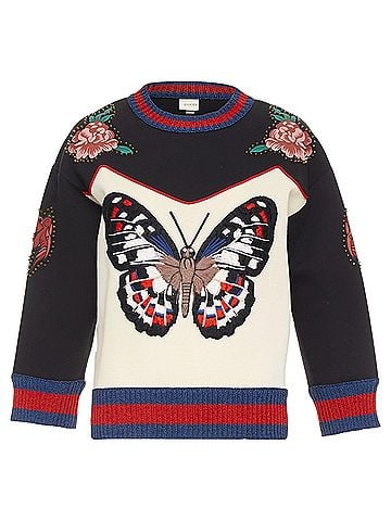 Gucci GUCCI 2016 cream black cotton Butterfly Embroidered studded sweatshirt XS (view 1)