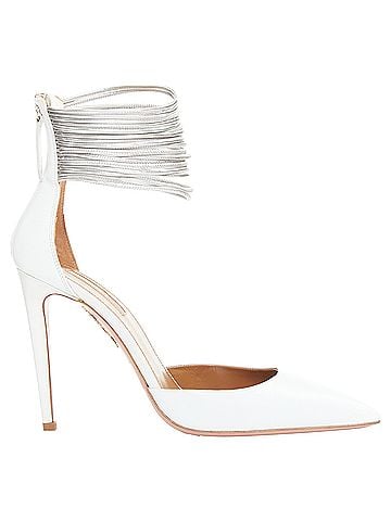 Aquazzura Aquazzura Hello Lover 105 white calf silver corded ankle strap pumps EU37.5 (view 1)