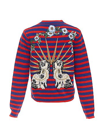 Gucci GUCCI 2017 Runway wool red blue stripe Tiger Head intarsia crew sweater XS (view 1)