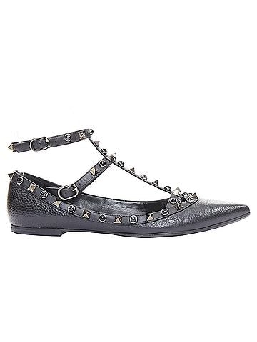 Mario Valentino Valentino Rockstud black calf mixed stone stud caged ballet flats (view 1)