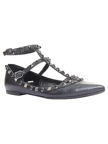 Mario Valentino Valentino Rockstud black calf mixed stone stud caged ballet flats (view 2)