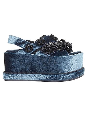 Biyan Biyan blue velvet black beads sequin embellished platform wedges shoes (view 1)