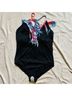 Op Stripes Black Red Blue One Piece Swimsuit Size XL - photo 3