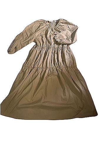Sundry Shirred Tan Cotton Woven Tiered Midi Dress Casual Dress (view 1)