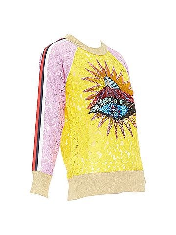 Gucci GUCCI multicolor lace UFO sunburst sequin applique pullover sweater top XS (view 1)