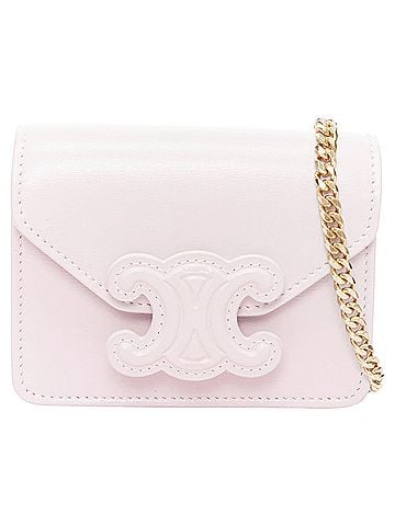 Céline Celine Triomphe lilac leather logo cardholder on chain crossbody bag (view 1)