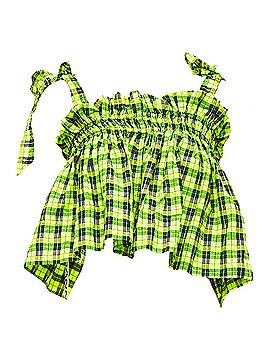 Ganni Ganni Checked Seersucker Ruffle Tie Shoulder Crop Top (view 1)