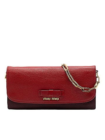 Miu Miu Bicolor Goatskin Madras Bow Wallet on Chain (view 1)