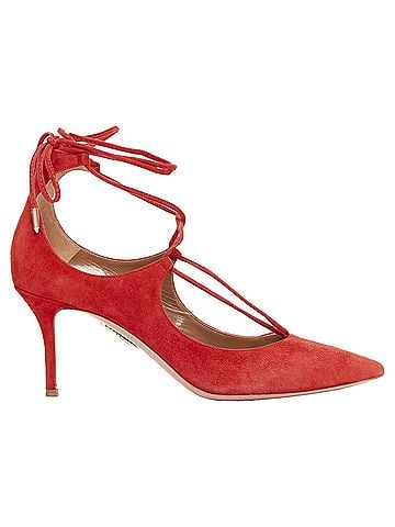 Aquazzura Aquazurra Christy 75 red suede leather lace up mid pumps (view 1)