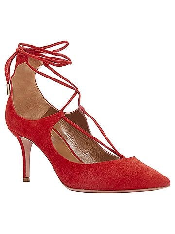 Aquazzura Aquazurra Christy 75 red suede leather lace up mid pumps (view 2)