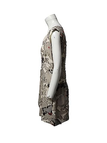 Paule Ka Paule Ka Floral V-Neck Dress with Fur Applique in Grey Cotton (view 2)
