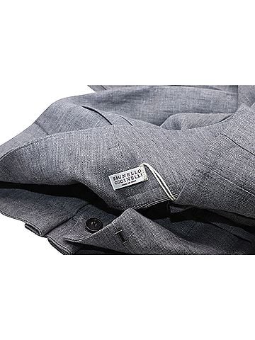 Brunello Cucinelli Brunello Cucinelli Cropped Pleated Herringbone Straight-Leg Pants in Grey Linen (view 2)