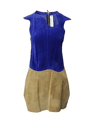 Victoria Beckham Victoria Beckham Paneled Mini Dress in Multicolor Suede (view 1)