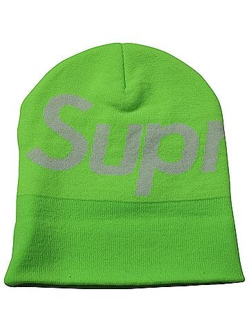 Common Projects Supreme Big Logo Beanie in Neon Green Cotton (view 1)
