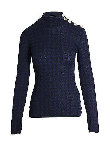 Balmain Balmain Studded-Shoulder Diamond Print Long Sleeve Top in Multicolor Wool (view 1)
