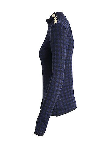 Balmain Balmain Studded-Shoulder Diamond Print Long Sleeve Top in Multicolor Wool (view 2)
