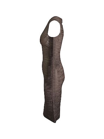 Herve Leger Herve Leger Scoop Neck Bandage Dress in Metallic Rose Gold Rayon (view 2)