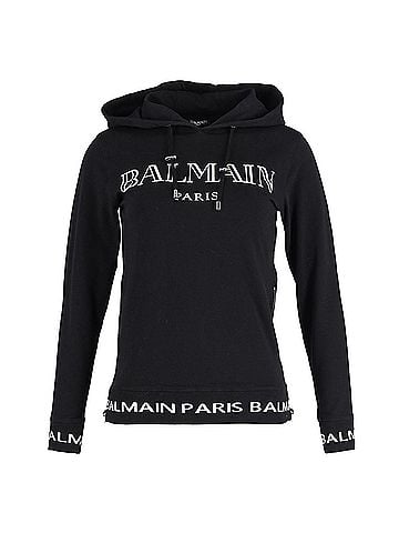 Balmain Balmain Logo Print Hooded Sweatshirt in Black Cotton (view 1)