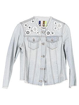 MSGM Denim Jacket Floral-Embellished Jacket in Blue Cotton Denim (view 1)