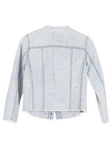 MSGM Denim Jacket Floral-Embellished Jacket in Blue Cotton Denim (view 2)