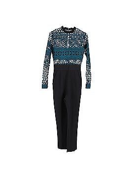 Self-Portrait Self-Portrait Lace Detail Jumpsuit in Blue Green Polyester (view 1)