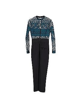 Self-Portrait Self-Portrait Lace Detail Jumpsuit in Blue Green Polyester (view 2)