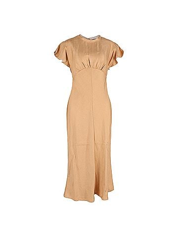 Zimmermann Zimmermann Backless Short Sleeve Midi Dress in Brown Linen (view 1)