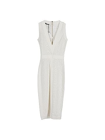 Balmain Balmain Knitted Plunging Neckline Midi Dress in White Viscose (view 1)
